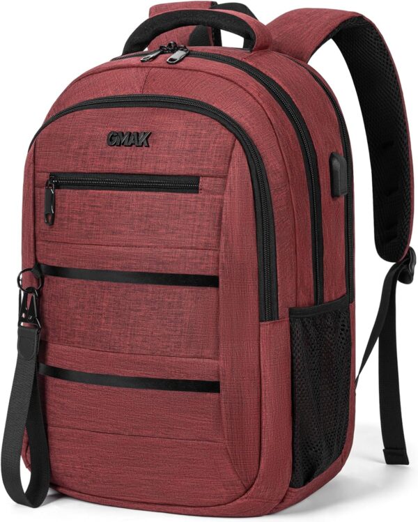 GMAK Travel Laptop Backpack for Men & Women, Business Anti Theft Laptops Backpacks with USB Charging Port, Fits 15.6 Inch Notebook, Water Resistant College School Computer Bag for Travel Sports, Red