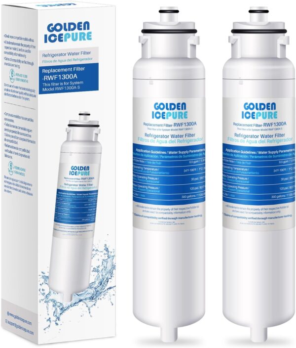 GOLDEN ICEPURE DW2042FR-09 Aqua Crystal Water Filter Replacement for Daewoo DW2042FB, 2Pack, Kenmore 469130, Refrigerator 111.7304561, 60199-0006802-00, FRN-Y22D2V, FRN-Y22D2W, FRNY22F2VI, 3019986700