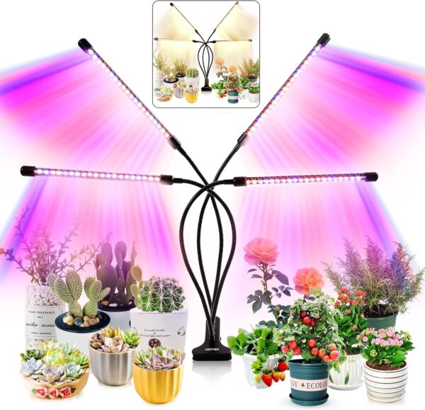 Grow Light for Indoor Plants – Upgraded Version 80 LED Lamps with Full Spectrum & Red Blue Spectrum, 3/9/12H Timer, 10 Dimmable Level, Adjustable Gooseneck,3 Switch Modes