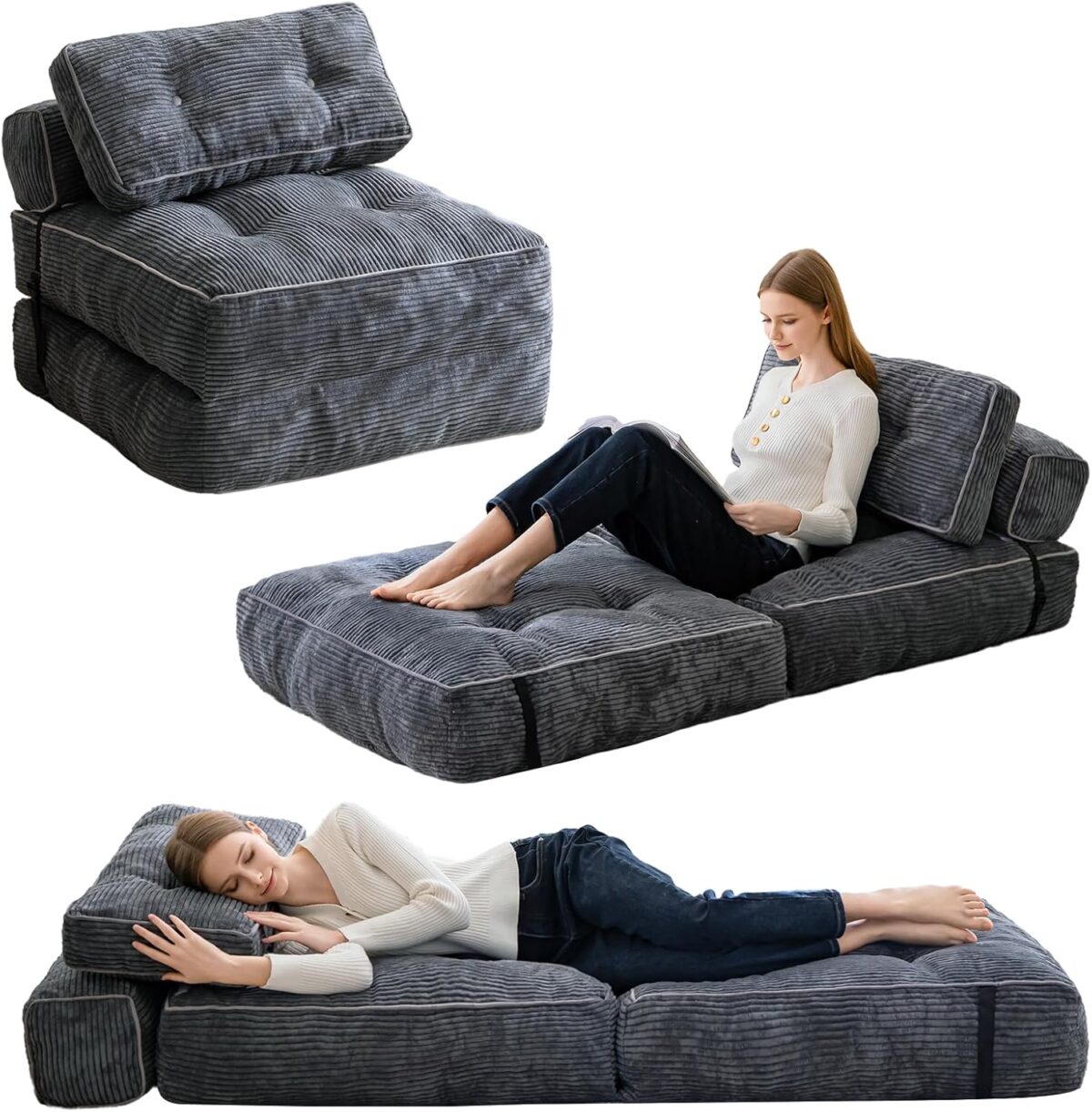 HIGOGOGO Folding Couch Sofa Bed, Convertible Sleeper Chair with Pillow Foldable Mattress with Back Support, Portable Fold Out Chair Bed Floor Mattress,Comfy Floor Sofa for Living Room,Bedroom