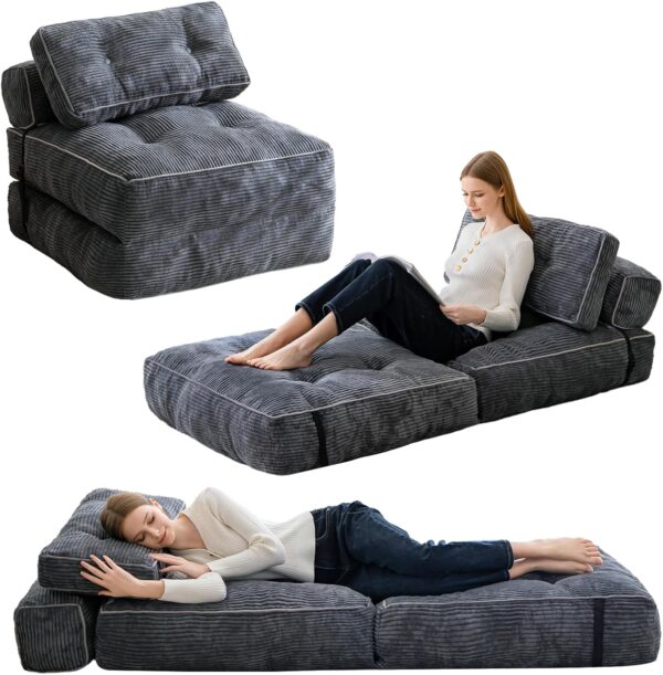 HIGOGOGO Folding Couch Sofa Bed, Convertible Sleeper Chair with Pillow Foldable Mattress with Back Support, Portable Fold Out Chair Bed Floor Mattress,Comfy Floor Sofa for Living Room,Bedroom