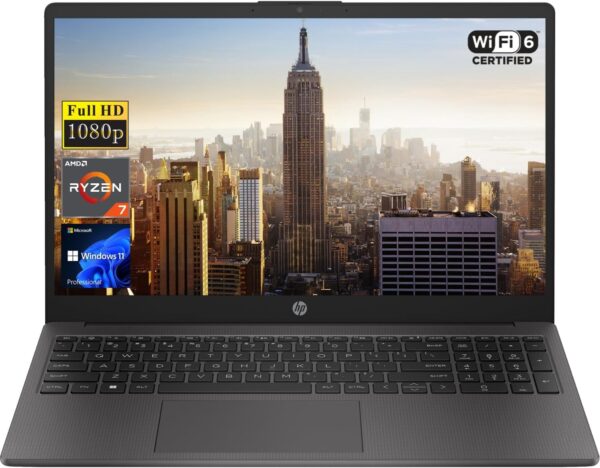 HP 255 G10 15.6″ FHD Business Laptop, AMD Ryzen 7 7730U, 32GB RAM, 1TB PCIe SSD, Numeric Keypad, Webcam, Wi-Fi 6, HDMI, Windows 11 Pro, Black