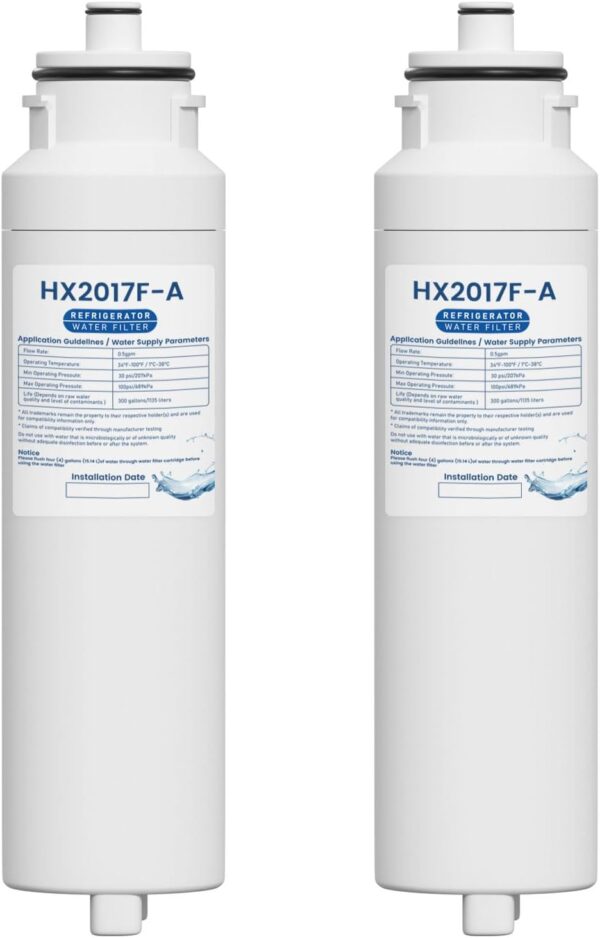 HX2017FR-A HX2017F-A Water Filter Cartridge Compatible with Hisense HRF266N6CSE1, HRF266N6CSE, HRF209N6CSE, HRF254N6TSE, HRF254N6DSE Twist-In Models, 2 Pack