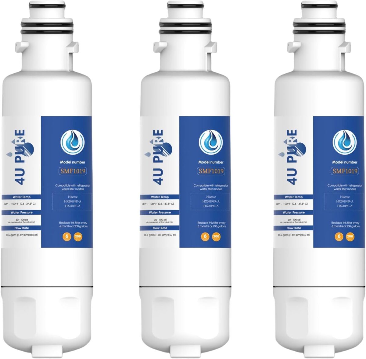 HX2019F-A HX2019FR-A Water Replacement, Compatible With Hisense HRM260N6TSE, HRFD560SW, HRCD585BW, HRFD634BW, HRCD650BW, HRCD586TBWB and Mora MRM260N6TSE, 3 Count