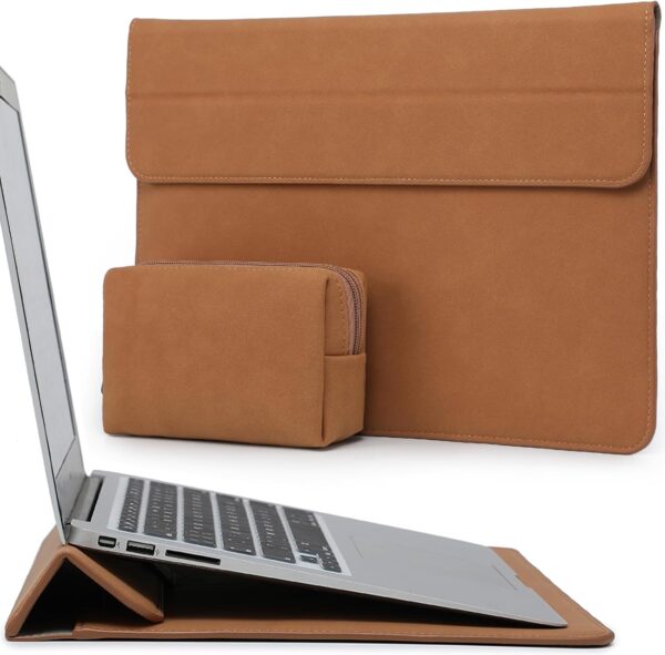 HYZUO 13.3-14 Inch Laptop Sleeve Case with Stand Feature for MacBook Pro 14 M4/M3/M2/M1 Pro/Max 2025-2021, MacBook Pro/Air 13.3, 13.5-13.8 Surface Laptop, HP Spectre X360 13/14, Brown