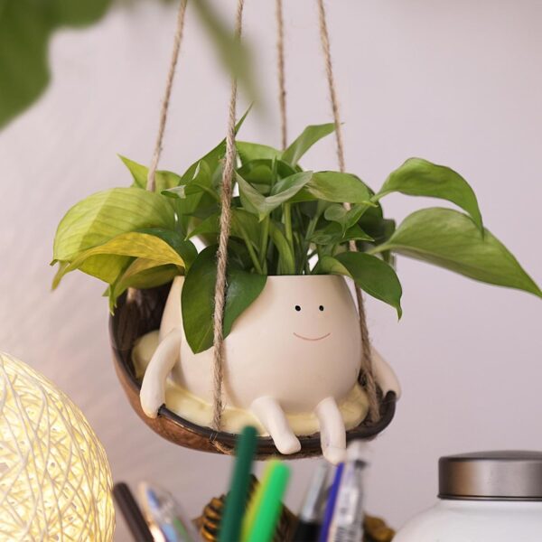 Hanging Swing Chair Planter Pot Smile Face Plant Pot for Indoor Outdoor Plants Cute Head Flower Pots for Succulent String of Pearls Unique Gift on Mother’s Day, Birthday, Christmas