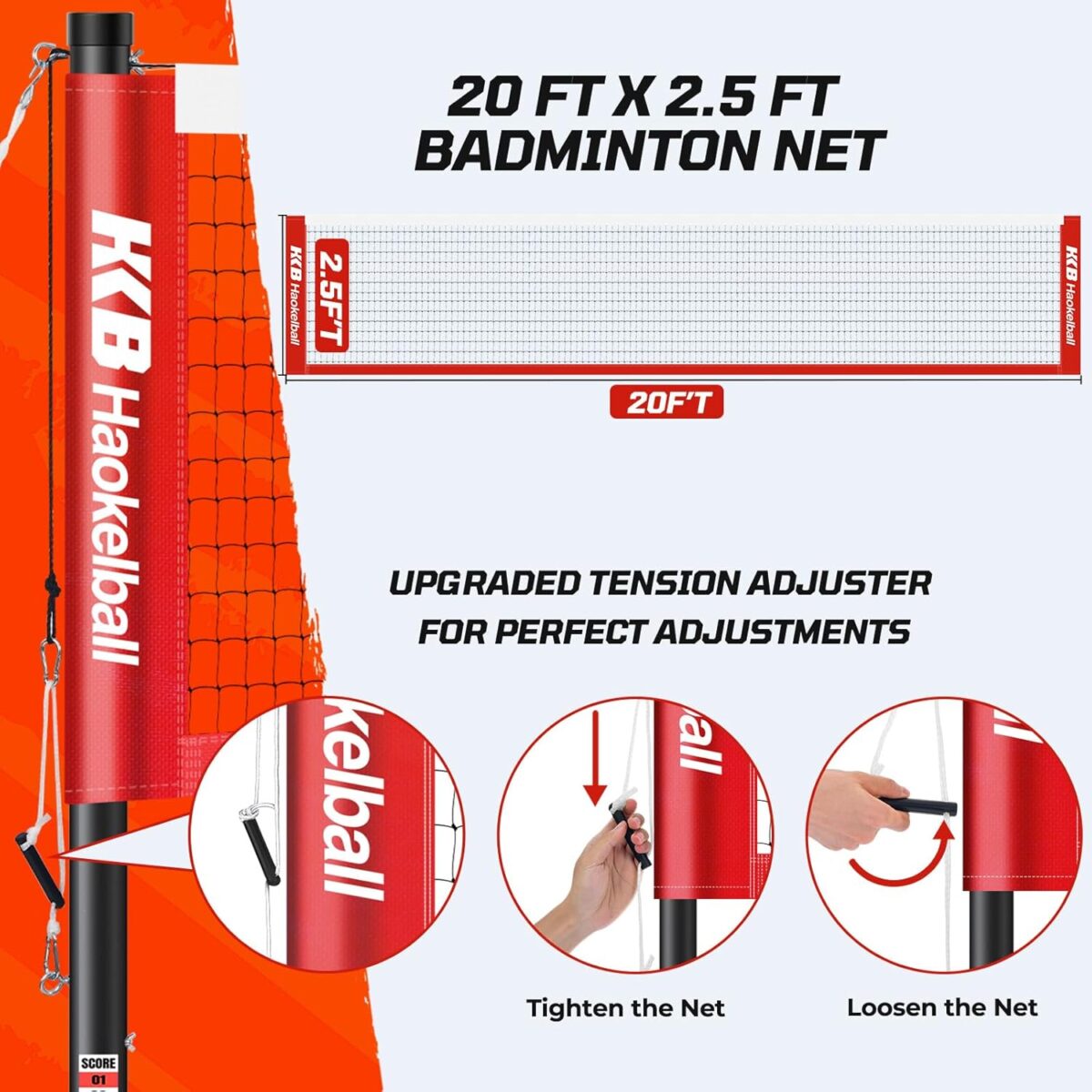 Haokelball Badminton Set for Backyard Portable 20 Feet Badminton Net with Poles 4 Badminton Rackets 4 Shuttlecocks Stable Net Tension Design Carry Bag Included Red Haokelball Badminton Set for Backyard, Portable 20 Feet Badminton Net with Poles, 4 Badminton Rackets & 4 Shuttlecocks, Stable Net Tension Design, Carry Bag Included (Red)
