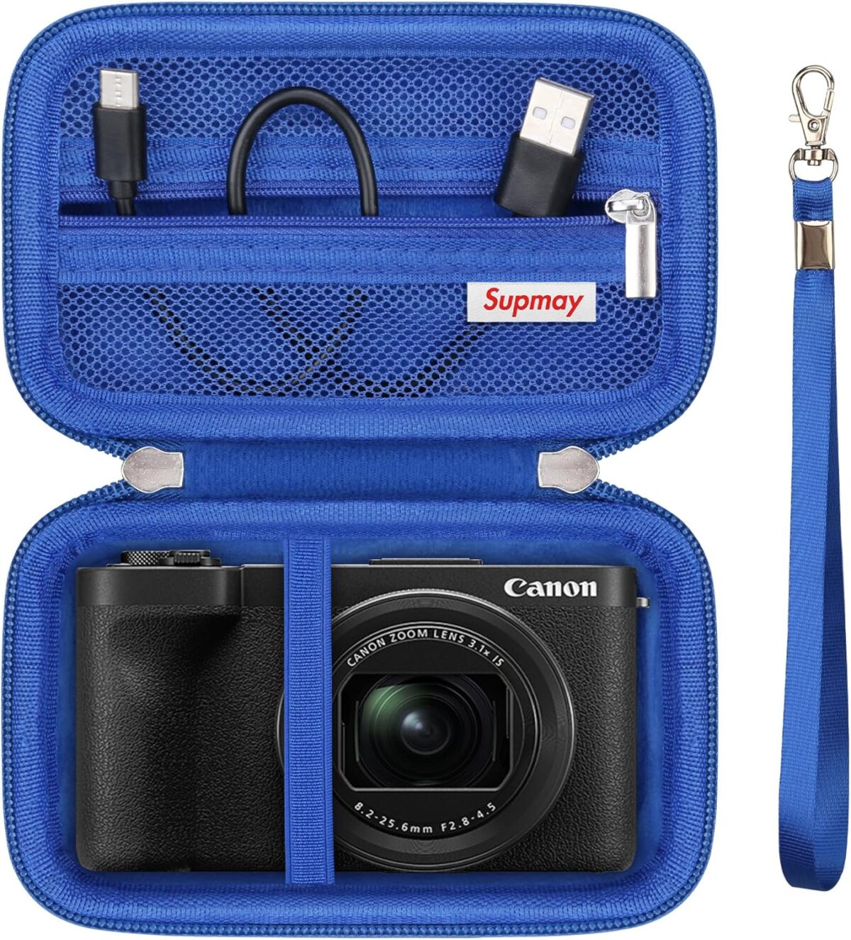 Hard Carrying Case for Canon PowerShot V1 Digital Camera, Storage Holder Travel Bag with Zipper Mesh Pocket for Battery Pack, Charging Cable, USB Card, Blue