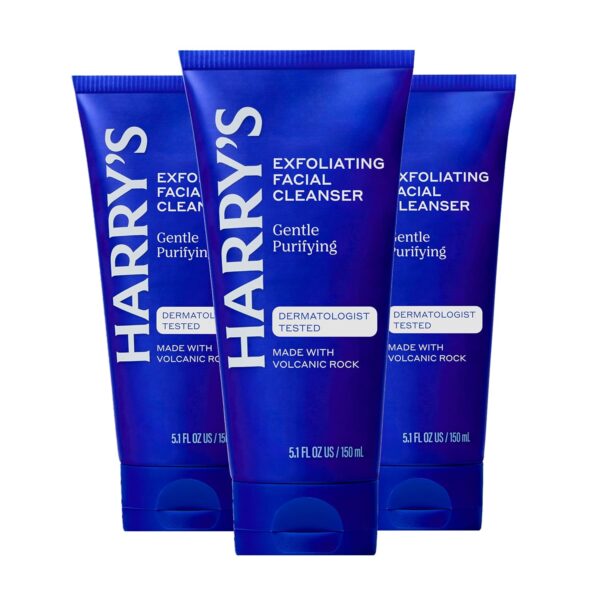 Harry’s Exfoliating Face Wash for Men, Gentle Facial Skin Care Products with Volcanic Rock Exfoliant, Dermatologist Tested, 5.1 Fl. Oz, 3 Pack