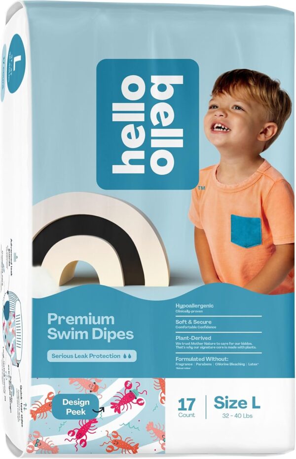Hello Bello Premium Swim Diapers – Size L (32-40 lbs), Cute Extra-Bright Lobster Designs, 17 Count Jumbo Pack