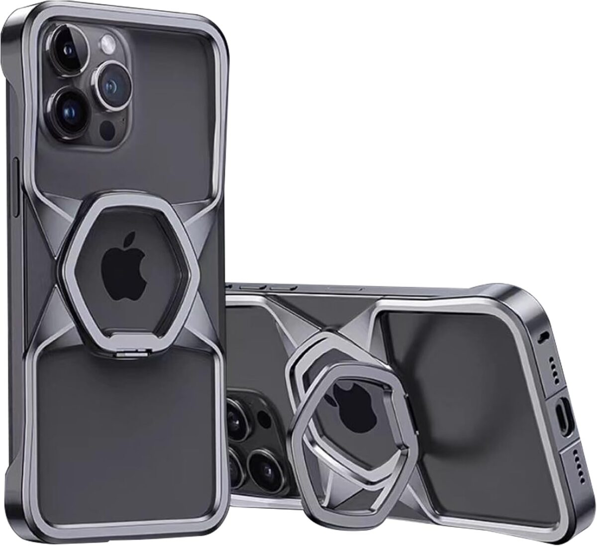 Hexagonal Metal Case for iPhone 16/16 Plus/16 Pro/16 Pro Max, Bezel-Less Metal Case with 360° Rotatable Kickstand [Compatible with MagSafe] Ultra Slim Heat