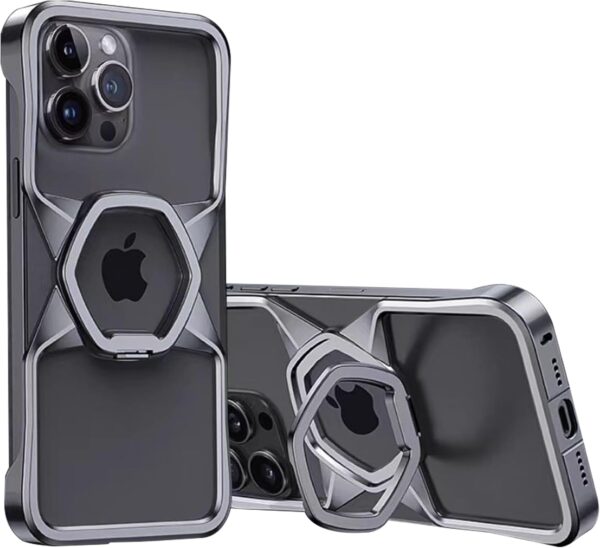 Hexagonal Metal Case for iPhone 16/16 Plus/16 Pro/16 Pro Max, Bezel-Less Metal Case with 360° Rotatable Kickstand [Compatible with MagSafe] Ultra Slim Heat