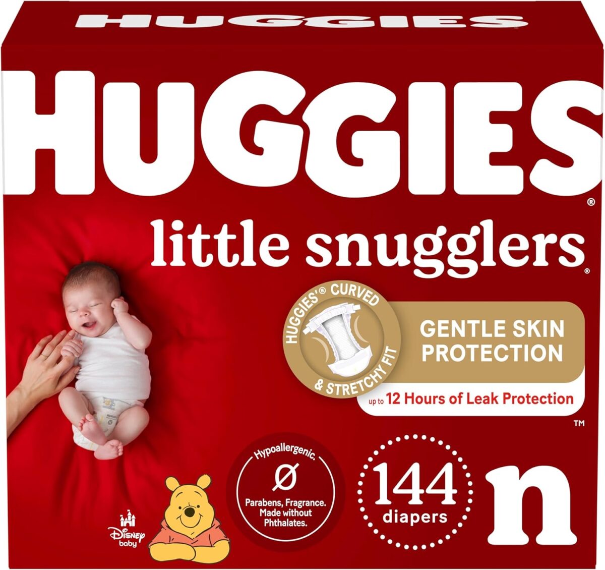 Huggies Little Snugglers Newborn Diapers, Size Newborn (up to 10 lbs), 144 Count