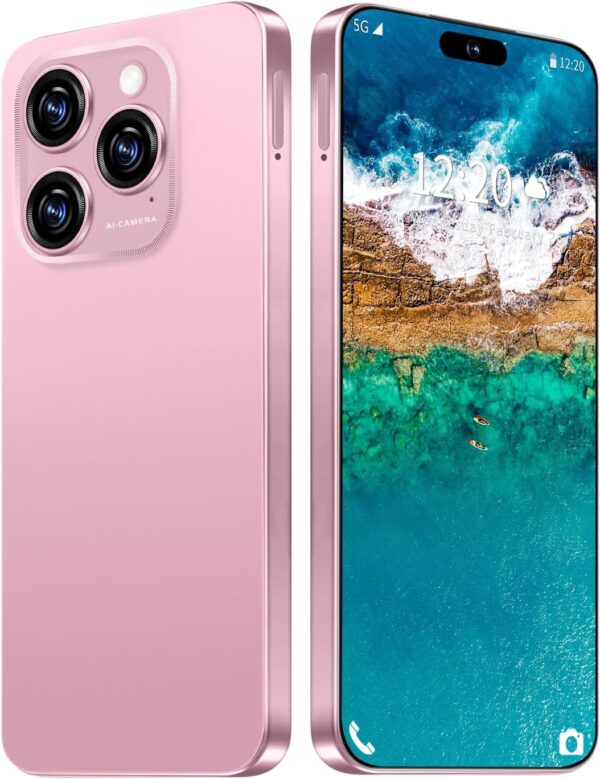 I16 ProMAX 12GB+512GB 6.99″ HD Screen Smartphone Unlocked Cell Phone,Battery 7000mAh Unlocked The Phone, Android 13 Fingerprint Button Unlock/Photos/Face ID/Dual SIM/5G/GPS (Pink)