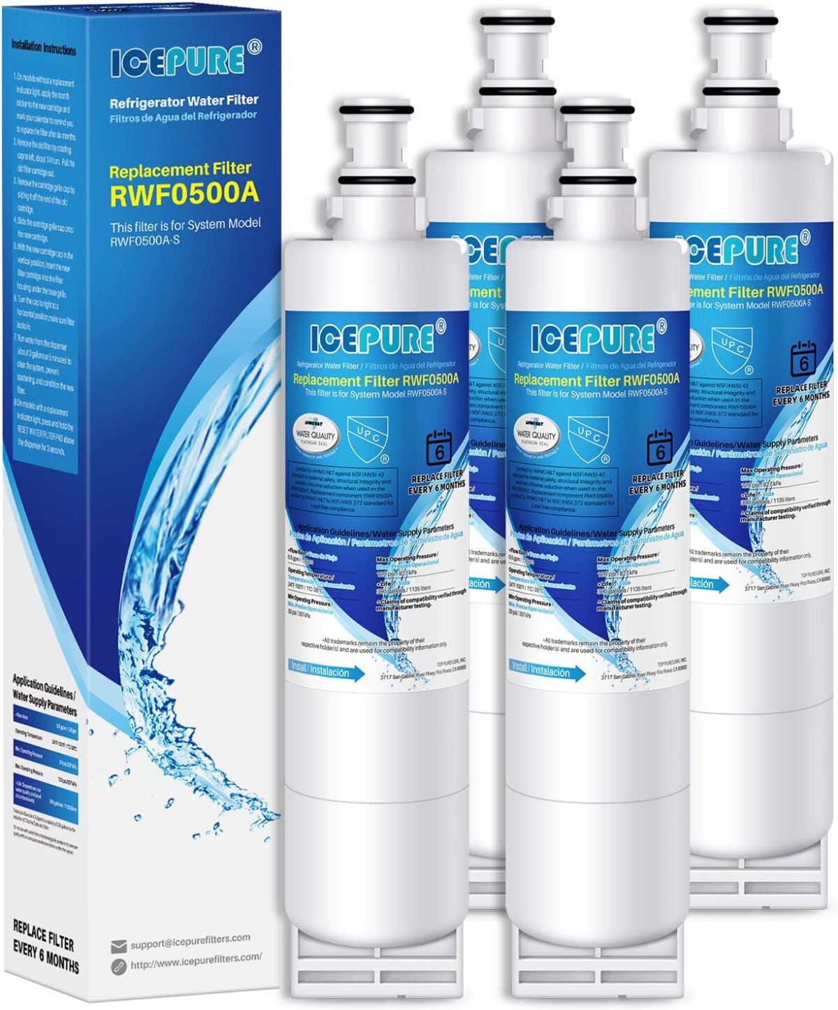 ICEPURE 4396508 Refrigerator Water Filter Compatible with Whirlpool 4396508, 4396510, edr5rxd1, filter 5, 4392857, NL240V, WFL400, 9010 filter, wf285, 4396547, RWF0500A 4 PACK