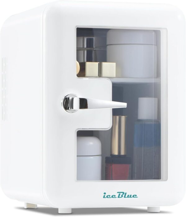 Iceblue Skincare Fridge with Viewing Window, 4L/6Can Makeup Mini Fridge for Bedroom, 110V AC/ 12V DC Refrigerator Cooler & Warmer for Car, Office & Dorm, Small Fridge for Cosmetics, Skin Care-WHITE