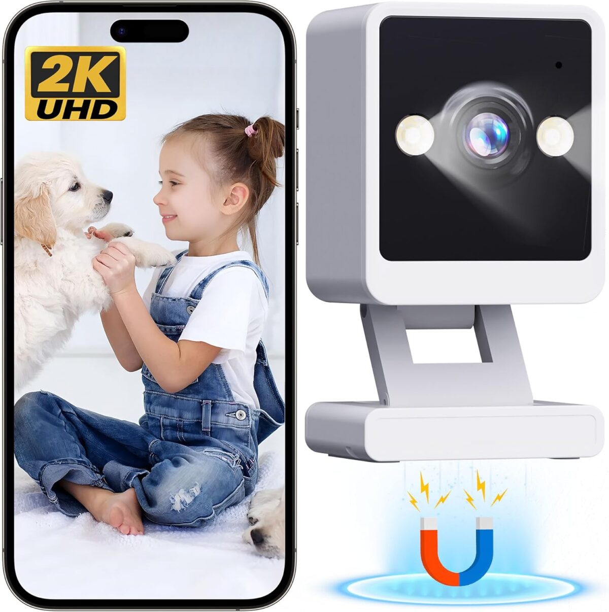 Indoor Camera, 2K Cameras for Home Security with Color Night Vision & Siren, 2-Way Audio for Pet/Dog/Baby/Nanny, 2.4GHz WiFi Camera, Cloud & SD Card Storage, Works w/Alexa, Magnetic Base