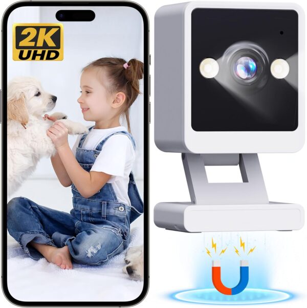 Indoor Camera, 2K Cameras for Home Security with Color Night Vision & Siren, 2-Way Audio for Pet/Dog/Baby/Nanny, 2.4GHz WiFi Camera, Cloud & SD Card Storage, Works w/Alexa, Magnetic Base