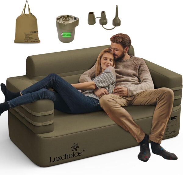 Inflatable Couch Multifunctional Durable Inflatable Sofa with Built in Pump Inflatable Furniture Portable Blow Up Couch for Camping Outdoor Travel Home Backyard