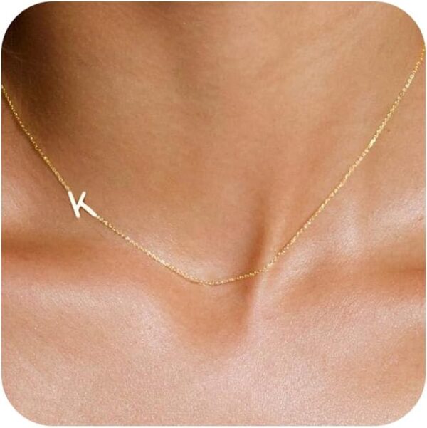 Initial Necklaces for Women, Dainty Gold Letter Necklace 14k Gold Plated Sideways Initial Necklace Cute Name Simple Choker Necklaces for Women Trendy Jewelry Gifts