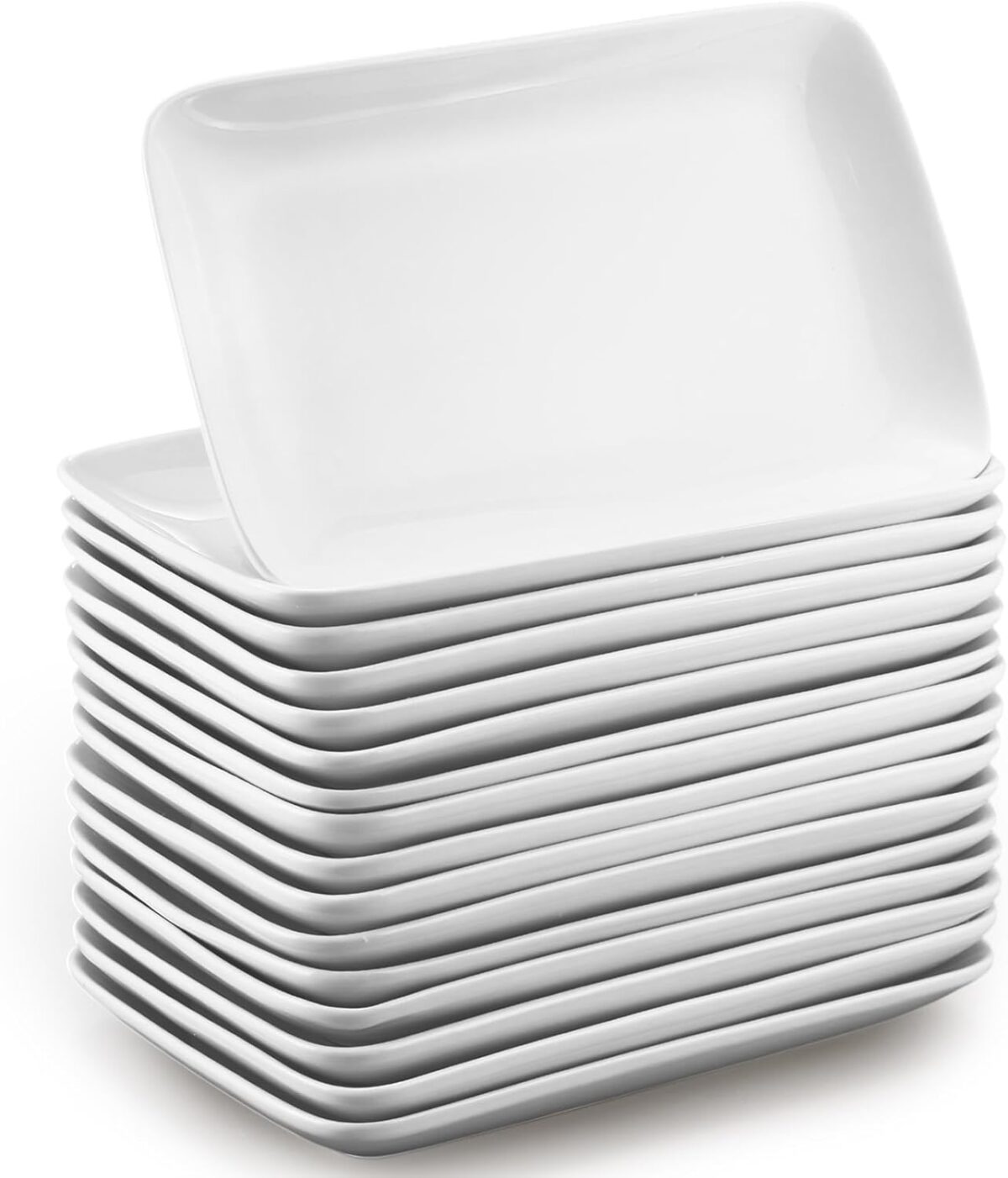 Irenare 16 Pcs 10 Inch Rectangular Salad Plates White Rectangular Porcelain Dessert Plates Appetizer Serving Tray Rectangular Porcelain Platters for Fruit Sushi Dinner Parties, Microwave, Oven Safe