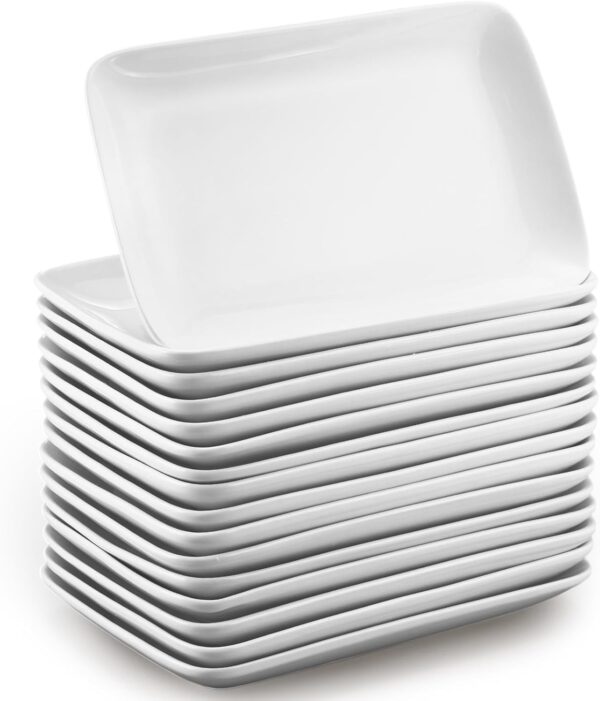 Irenare 16 Pcs 10 Inch Rectangular Salad Plates White Rectangular Porcelain Dessert Plates Appetizer Serving Tray Rectangular Porcelain Platters for Fruit Sushi Dinner Parties, Microwave, Oven Safe