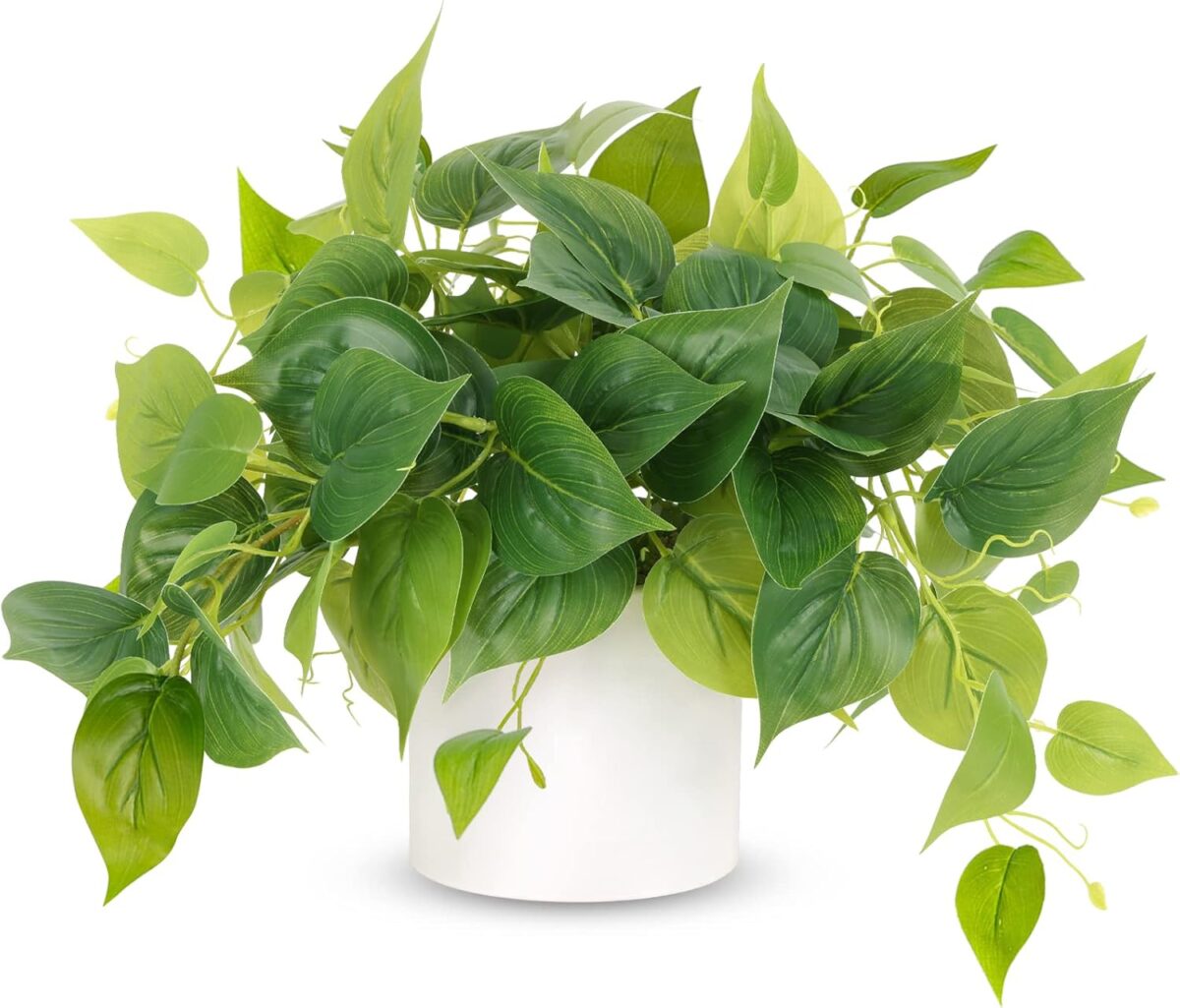 JPSOR Artificial Plants Indoor with Ceramic Pots, Artificial Small Fake Plants with Pothos for Home Decor Fake Potted Plant for Living Room Shelf Home Office Decor (White Ceramic Pot)