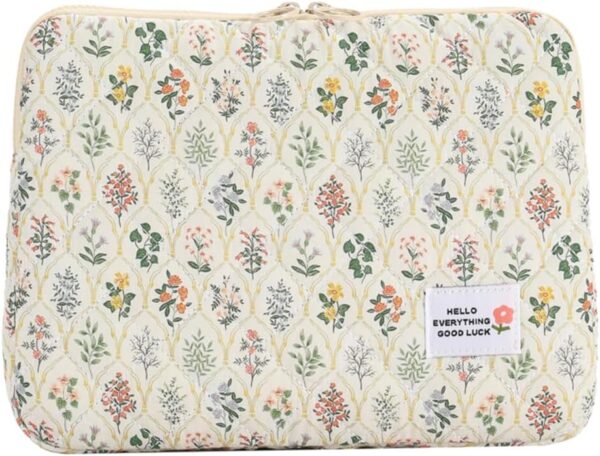 JQWSVE Puffy Padded Laptop Sleeve, Coquette Floral Laptop Case, Cute Bow Laptop Bag Cover, Quilted Laptop Sleeve for 11-15 in Notebook, 13inch, A1-Green Flower