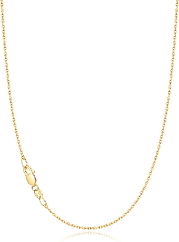 Jewlpire Solid 18k Gold Over 925 Sterling Silver Chain Necklace for Women, 1.1mm Cable Chain Necklace Thin & Dainty & Sturdy Women’s Chain Necklaces, 14/16/17/18/20/22/24 Inches