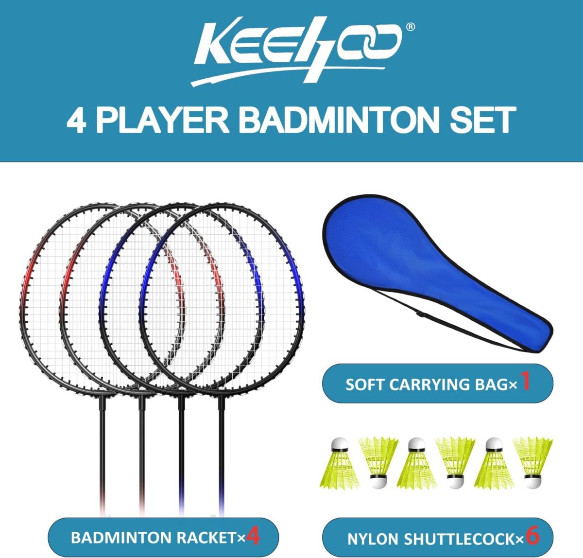 KH Badminton Rackets Set of 2 4 6 for Adults KidsBeach Lawn Backyard Game Outdoor SportsRacquetsShuttlecocks Carry Bag Included KH Badminton Rackets Set of 2 4 6 for Adults Kids,Beach Lawn Backyard Game Outdoor Sports,Racquets,Shuttlecocks & Carry Bag Included