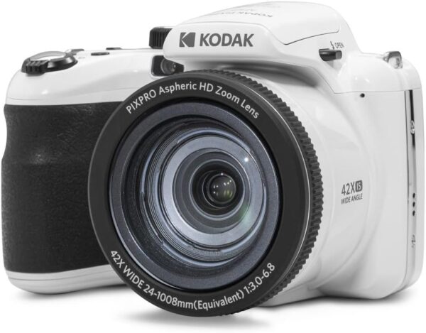 KODAK PIXPRO AZ425-WH 20MP Digital Camera 42X Optical Zoom 24mm Wide Angle Lens 1080P Full HD Video Optical Image Stabilization Li-Ion Battery 3″ LCD Vlogging Camera (White)