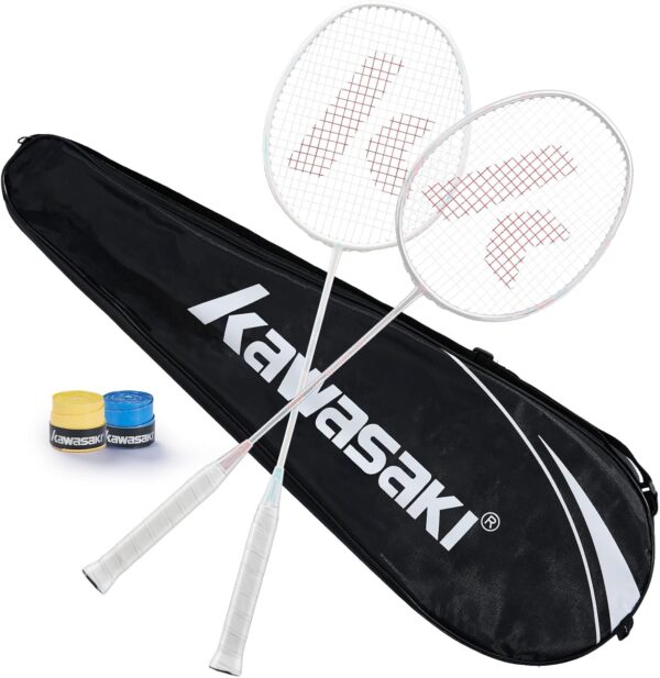 Kawasaki Badminton Racket Professional Graphite Shaft Badminton Set 2 Super Lightweight Shuttlecock Racquet for Training, Sports and Entertainment