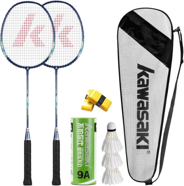 Kawasaki Badminton Set with 2 Badminton Rackets, 3 Shuttlecocks, and Carrying Bag