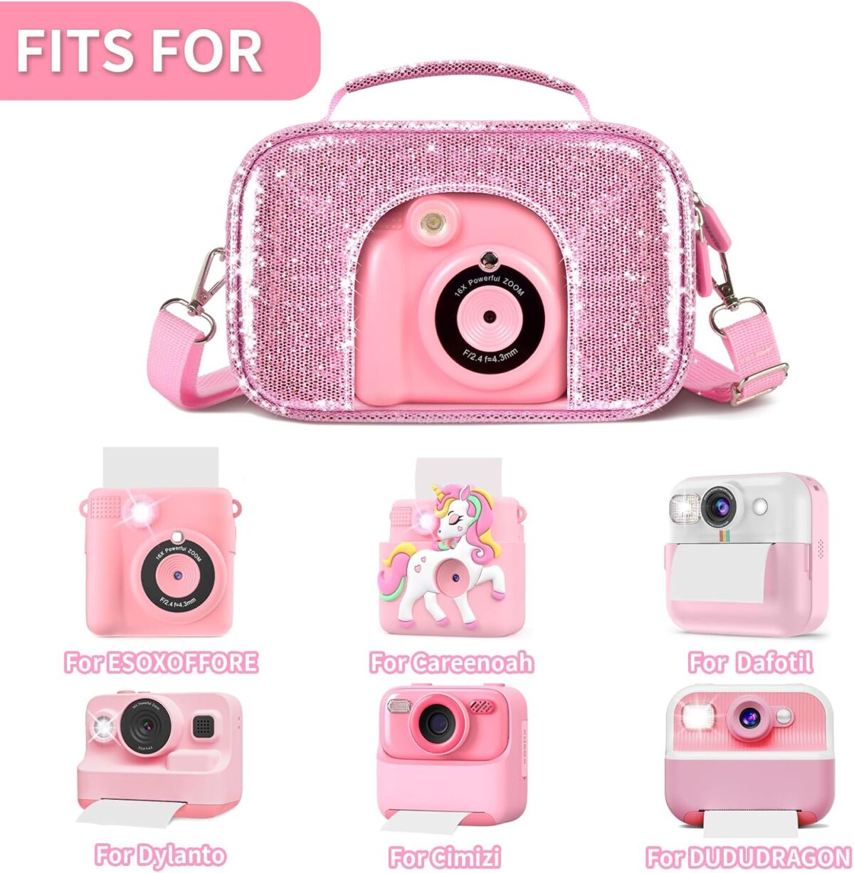 Kid Instant Print Camera Case Compatible with ESOXOFFOREfor Dylantofor GKTZfor Masterbeefor Anchioo Digital Camera Portable Shining Bag with Shoulder Strap 3 Photo Paper Box Only Pink Kid Instant Print Camera Case Compatible with ESOXOFFORE/for Dylanto/for GKTZ/for Masterbee/for Anchioo Digital Camera, Portable Shining Bag with Shoulder Strap& 3 Photo Paper (Box Only) - Pink