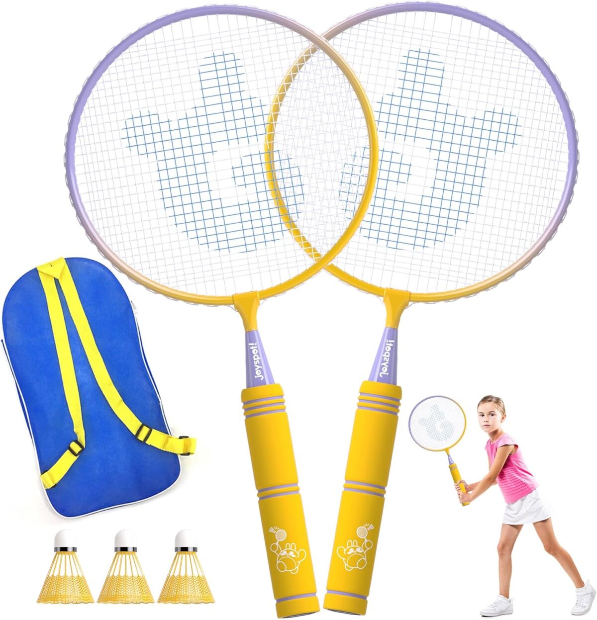Kids Badminton Rackets Set with Soft Grip, Oversize & Lightweight Shuttlecocks Racquet with Carry Bag for Children Youth, 2 Player Sport Game for Indoor Outdoor Backyard