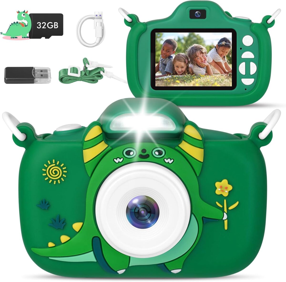 Kids Camera with Flashlight & 2.4in Screen, 1080P Dual Lens Toddler Camera – Christmas Birthday Gift for 3-12 Year Old Girls Boys, Kids Digital Camera with 32GB Card & Shockproof Case