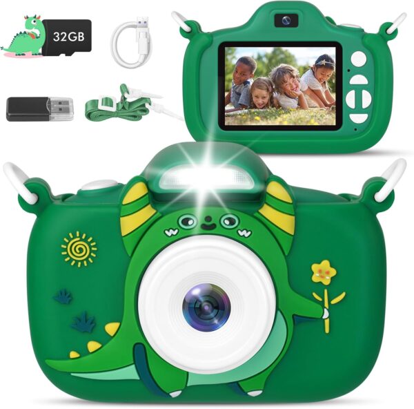 Kids Camera with Flashlight & 2.4in Screen, 1080P Dual Lens Toddler Camera – Christmas Birthday Gift for 3-12 Year Old Girls Boys, Kids Digital Camera with 32GB Card & Shockproof Case