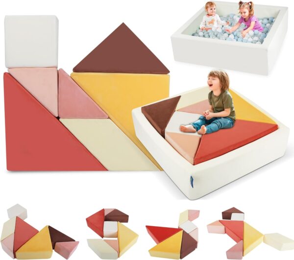 Kids Play Sofa, Nugget Couch Tangram Square Puzzles Couch Furniture, Modular Kids Play Couchs Furniture, Puzzle Solving Couchs Building Fort for Playroom Bedroom Boys Girls Teens, Dawn