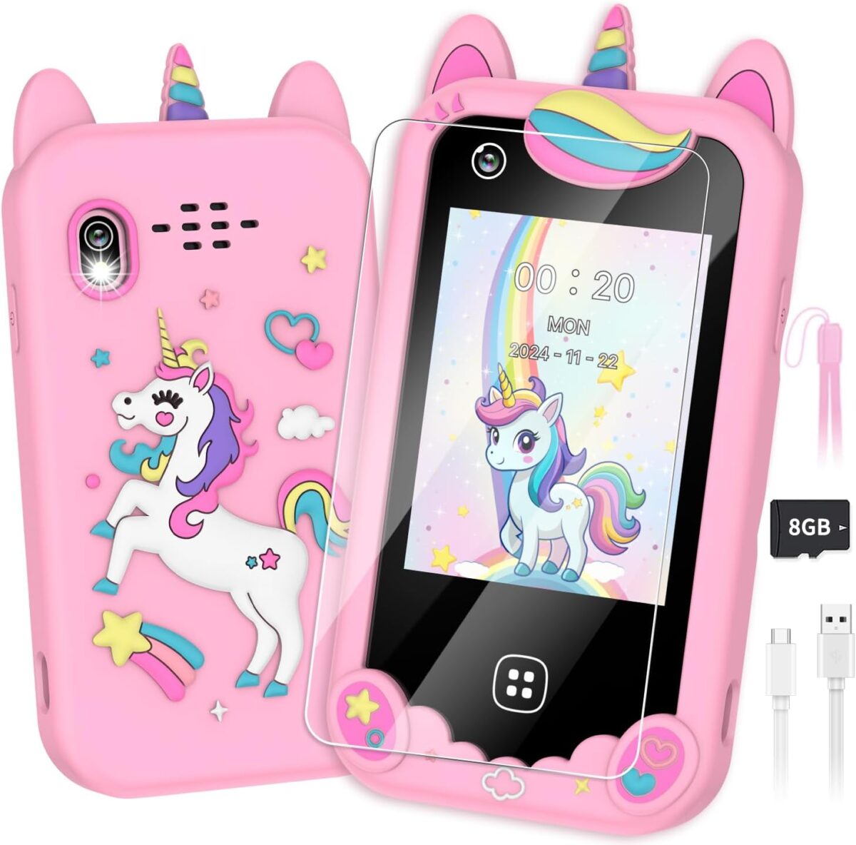 Kids Smart Phone for Girls Ages 3-8, Toy Cell Phone for Kids, Christmas Birthday Gifts for Girls, Toddler Learning Play Toy Phone with Touchscreen, Dual Camera, Game, Music, Story, 8GB SD Card