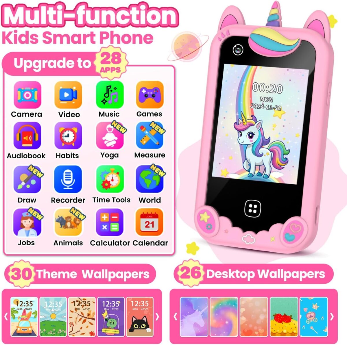 Kids Smart Phone for Girls Ages 3 8 Toy Cell Phone for Kids Christmas Birthday Gifts for Girls Toddler Learning Play Toy Phone with Touchscreen Dual Camera Game Music Story 8GB SD Card Kids Smart Phone for Girls Ages 3-8, Toy Cell Phone for Kids, Christmas Birthday Gifts for Girls, Toddler Learning Play Toy Phone with Touchscreen, Dual Camera, Game, Music, Story, 8GB SD Card