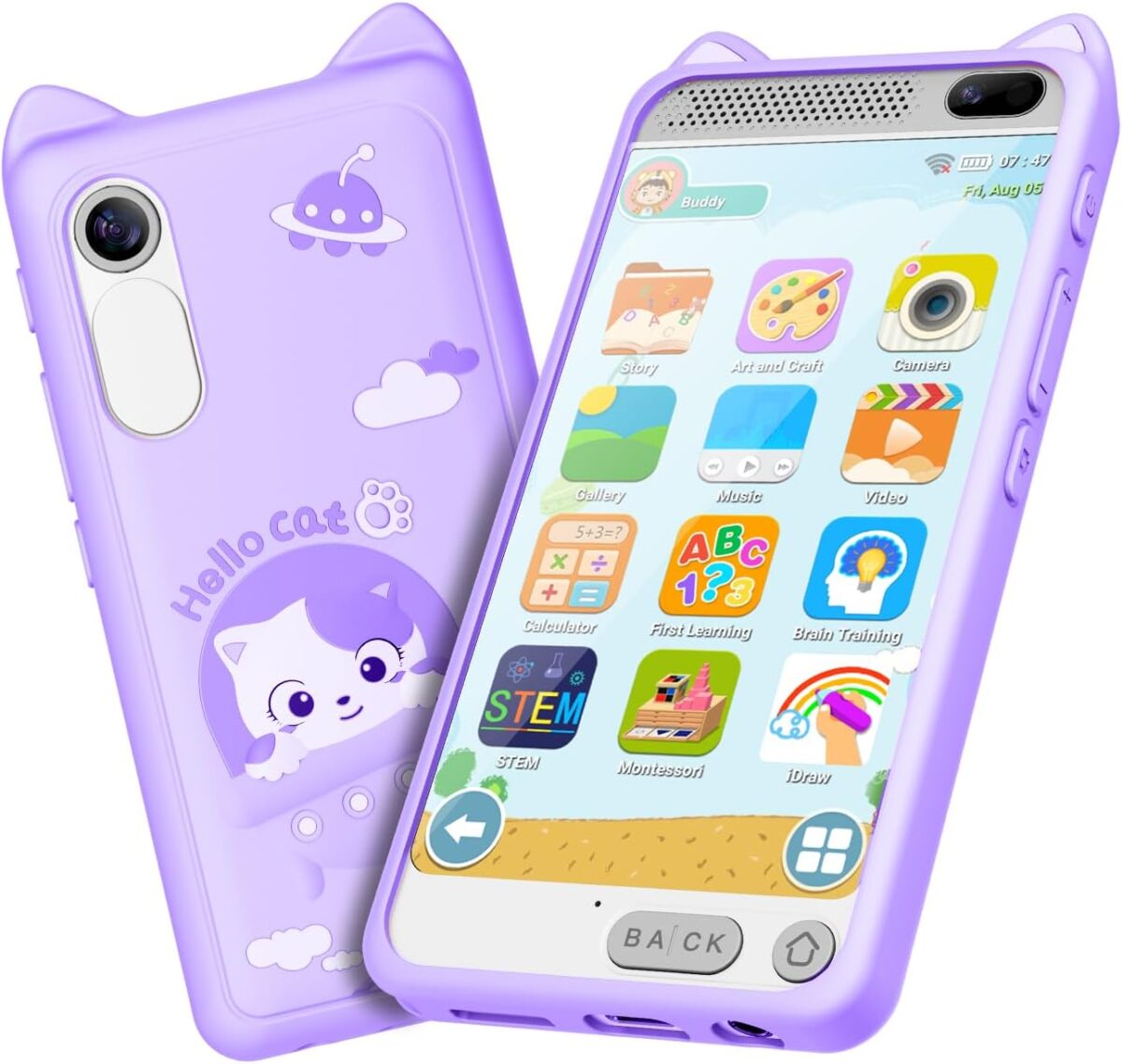 Kids Toy Smartphone, 3.97″ Touchscreen HD Dual Camera Kids Toys Phone with Music Player, 2000mA Toddler Toy Learning Phone with Games, Front Camera, Pretend Play Smartphone（Purple）