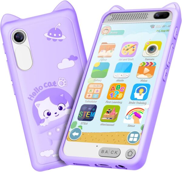 Kids Toy Smartphone, 3.97″ Touchscreen HD Dual Camera Kids Toys Phone with Music Player, 2000mA Toddler Toy Learning Phone with Games, Front Camera, Pretend Play Smartphone（Purple）