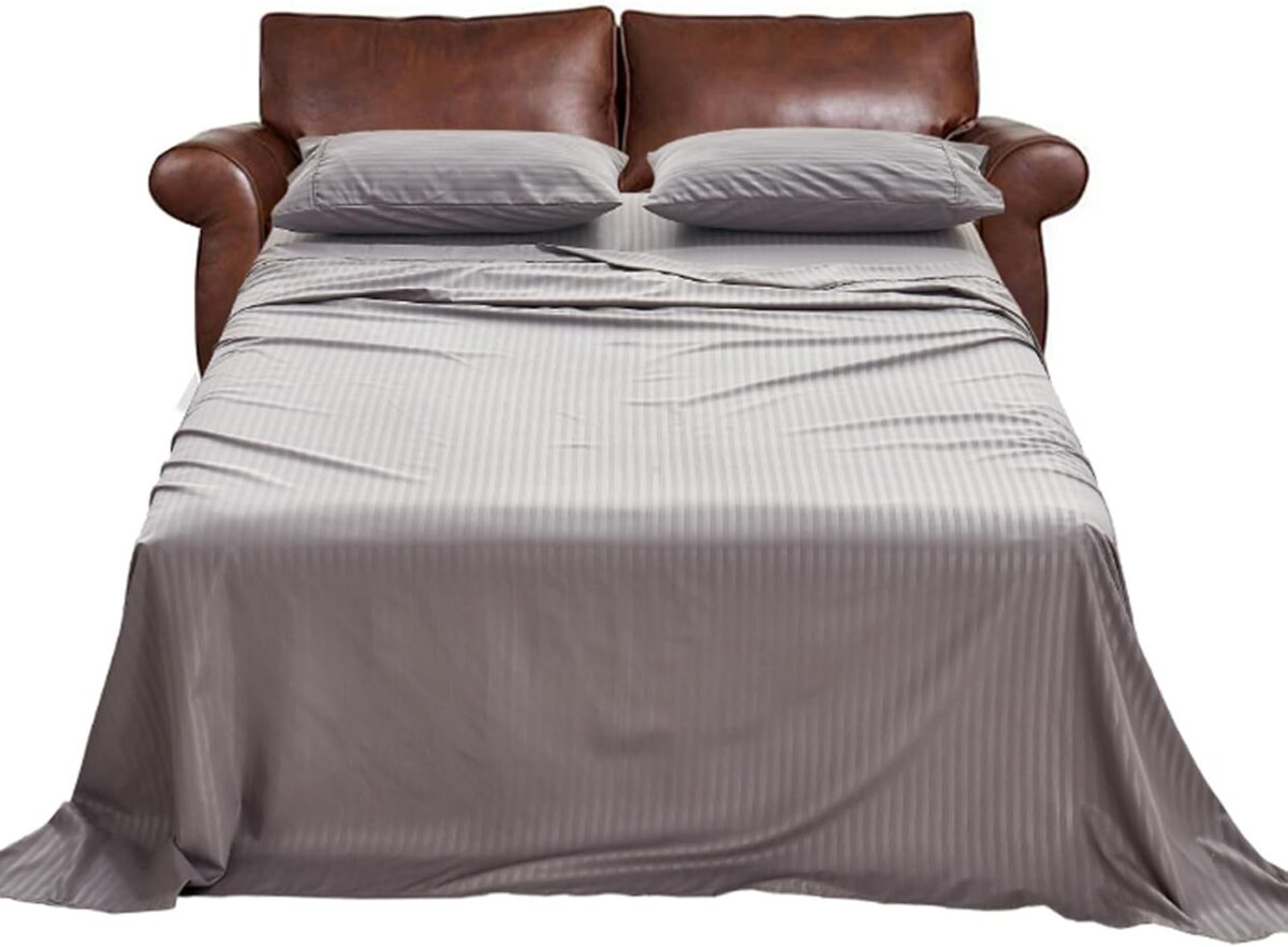 Kingnex Striped Sofa Bed Sheets Queen for Sleeper Sofa Bed with 4 6 Deep Soft Brushed 1800 Microfiber 4 Piece Bedding Set 60x74x6 Grey Kingnex Striped Sofa Bed Sheets Queen for Sleeper Sofa Bed with 4-6 Deep Soft Brushed 1800 Microfiber 4 Piece Bedding Set (60"x74"x6") Grey