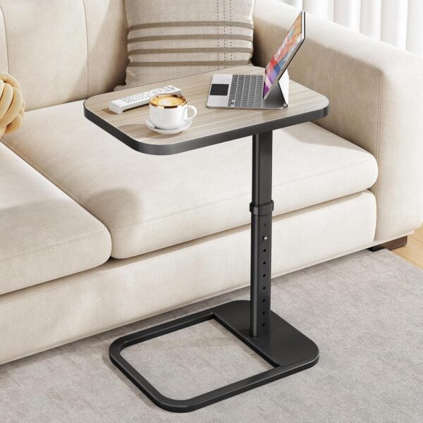 Kitstorack TV Tray Table, Adjustable Height & 90° Flip-Over Panel Design, Sofa Arm End Side Table for Eating Laptop Couch Bed Dinner or Small Spaces, Gray