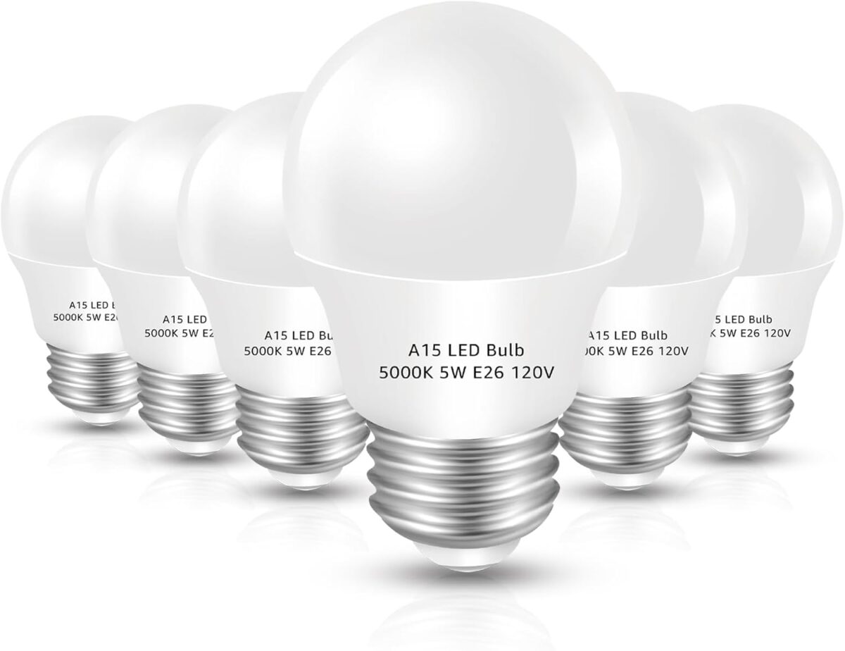 LED Refrigerator Light Bulb 2 Pack，A15 Daylight White 5000K 120V 40W Equivalent Appliance Bulb