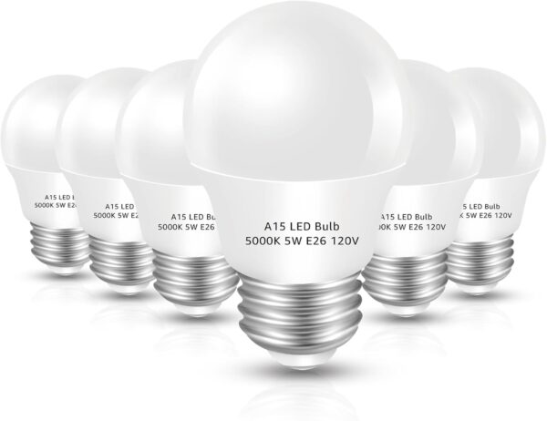 LED Refrigerator Light Bulb 2 Pack，A15 Daylight White 5000K 120V 40W Equivalent Appliance Bulb