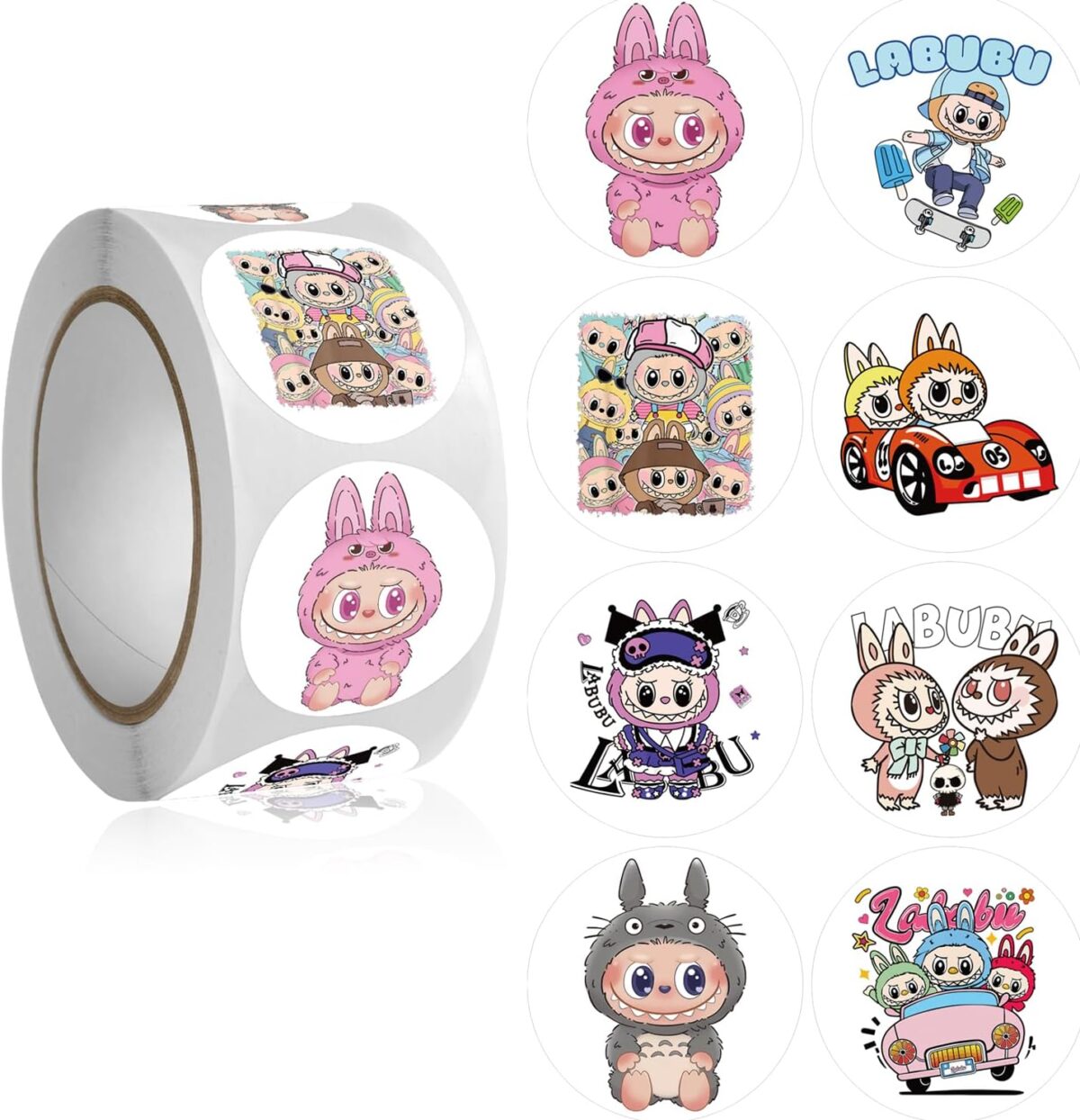 Labubu Stickers Rolls 500Pcs – 8 Style Labubu Cartoon Funny Cool Stickers Vinyl Seal-Adhesive Label Decal for Adult Boy Girl Laptop Phone Skateboard Window Tumblers Bumper Teens