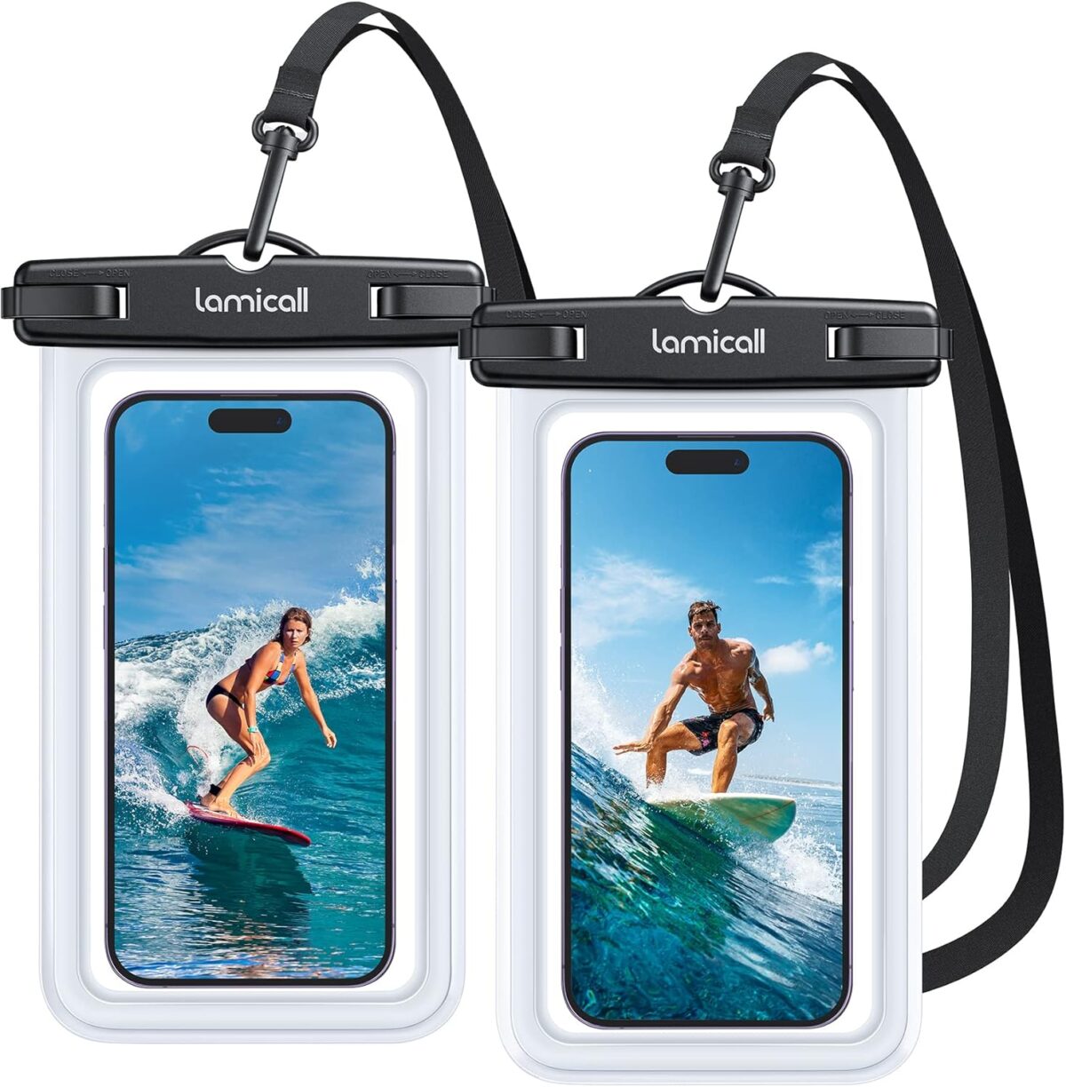 Lamicall Waterproof Phone Pouch Case – [2 Pack][Easy Lock & Heavy Duty] IPX8 Water Proof Cell Phone Dry Bag for Beach, Protector for iPhone 16 15 14 13 12 11 Pro Max Plus XS XR, Galaxy S24 S23, 4-7″