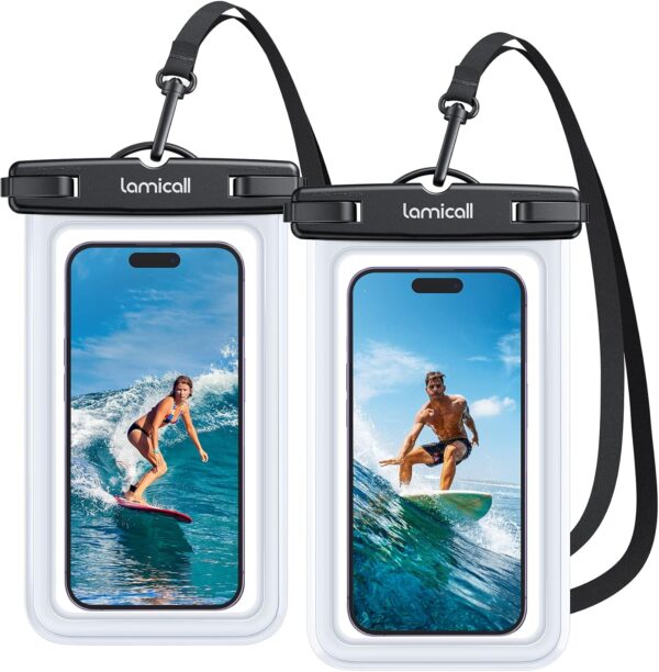 Lamicall Waterproof Phone Pouch Case – [2 Pack][Easy Lock & Heavy Duty] IPX8 Water Proof Cell Phone Dry Bag for Beach, Protector for iPhone 16 15 14 13 12 11 Pro Max Plus XS XR, Galaxy S24 S23, 4-7″