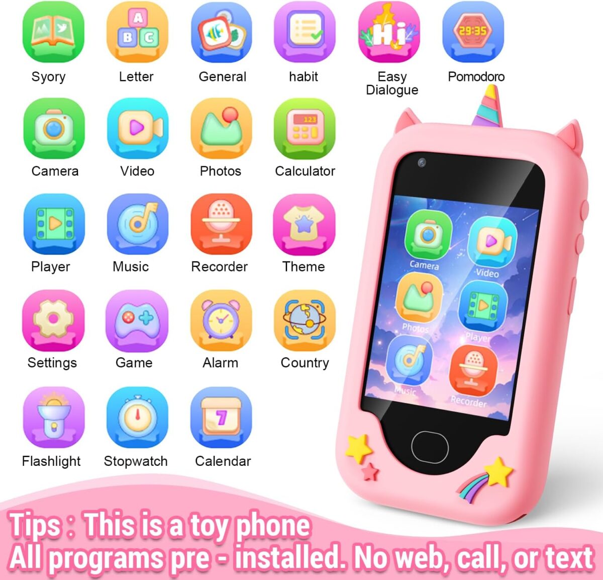 Lapare Kids Smart Phone for Girls Unicorn Play Phone Toy with Dual Camera Music Player 32GB Card for 3 8 Year Old Girls Lapare Kids Smart Phone for Girls, Unicorn Play Phone Toy with Dual Camera, Music Player, 32GB Card, for 3-8 Year Old Girls